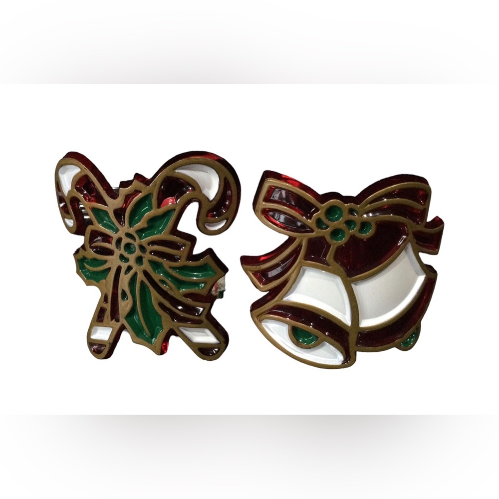 ✅ Holiday Plastic Stained Glass Plug In Night Lights Lot of 2 Candy Cane & Bell